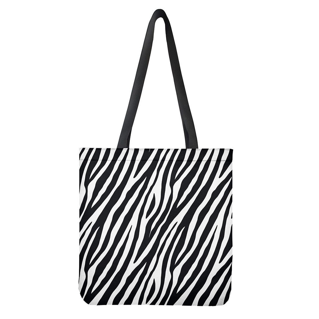 Black White Zebra Pattern Print Polyester Tote Bag with Double-Sided Print