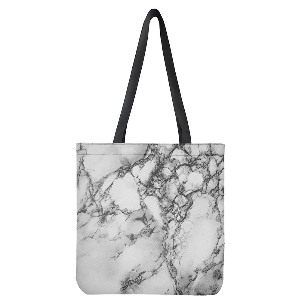 White Dark Grey Marble Print Tote Bag - Polyester Double-Sided Print Shoulder Bag
