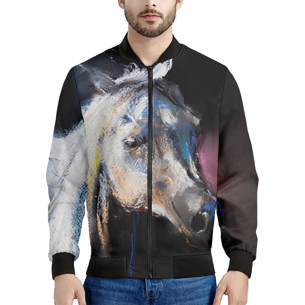 White Horse Portrait Print Men's Bomber Jacket