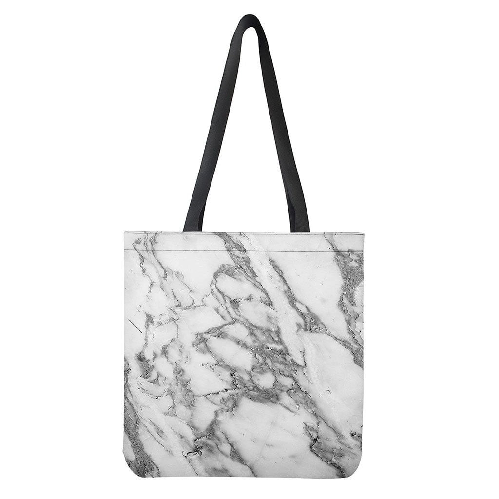 White Gray Marble Print Tote Bag - Polyester Double-Sided Print Shoulder Carry