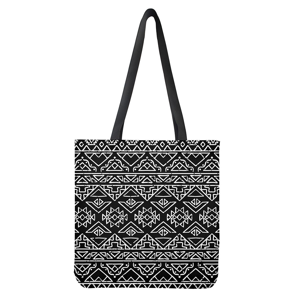 Black Ethnic Aztec Pattern Print Tote Bag - Polyester Double-Sided Lightweight