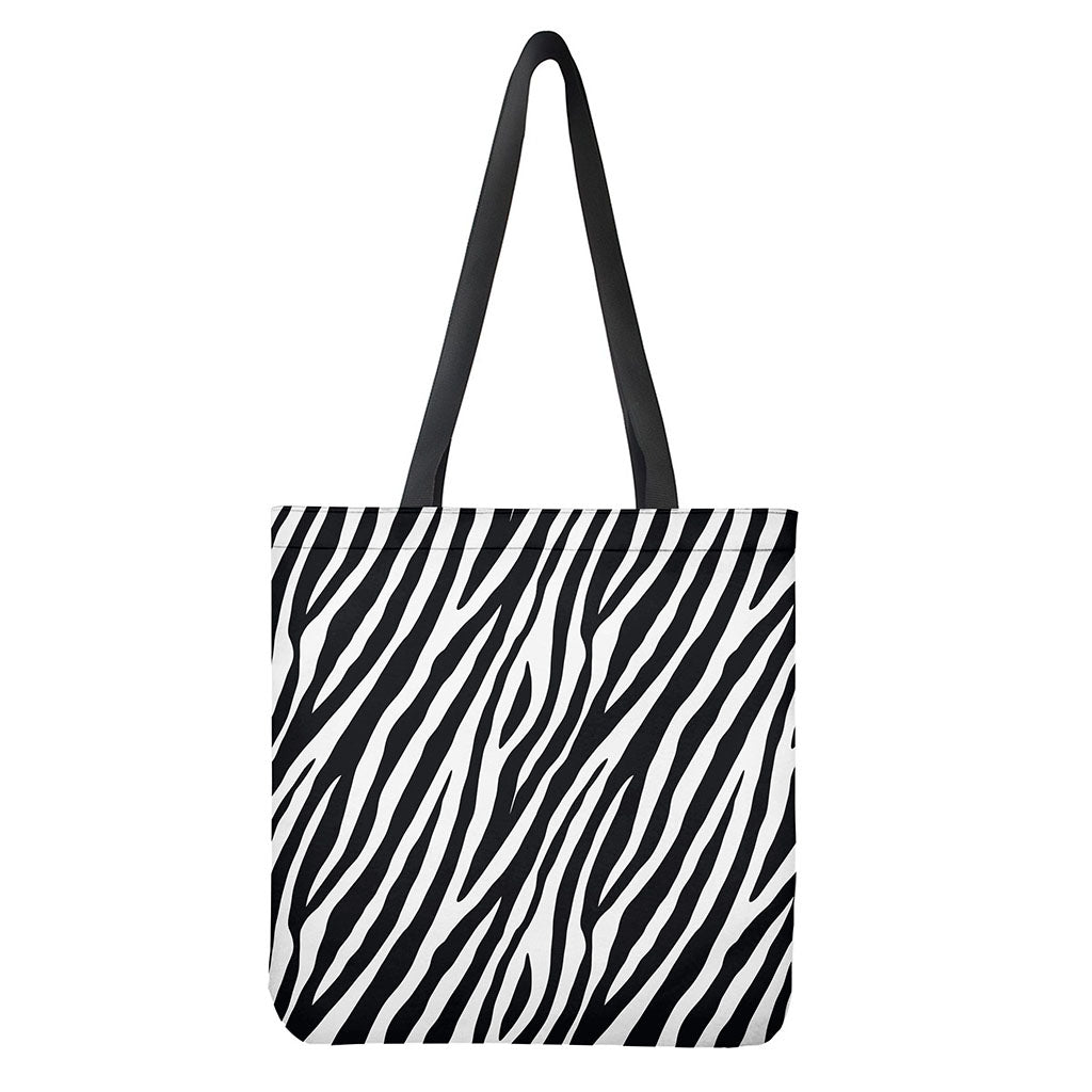 Black White Zebra Pattern Print Polyester Tote Bag with Double-Sided Print