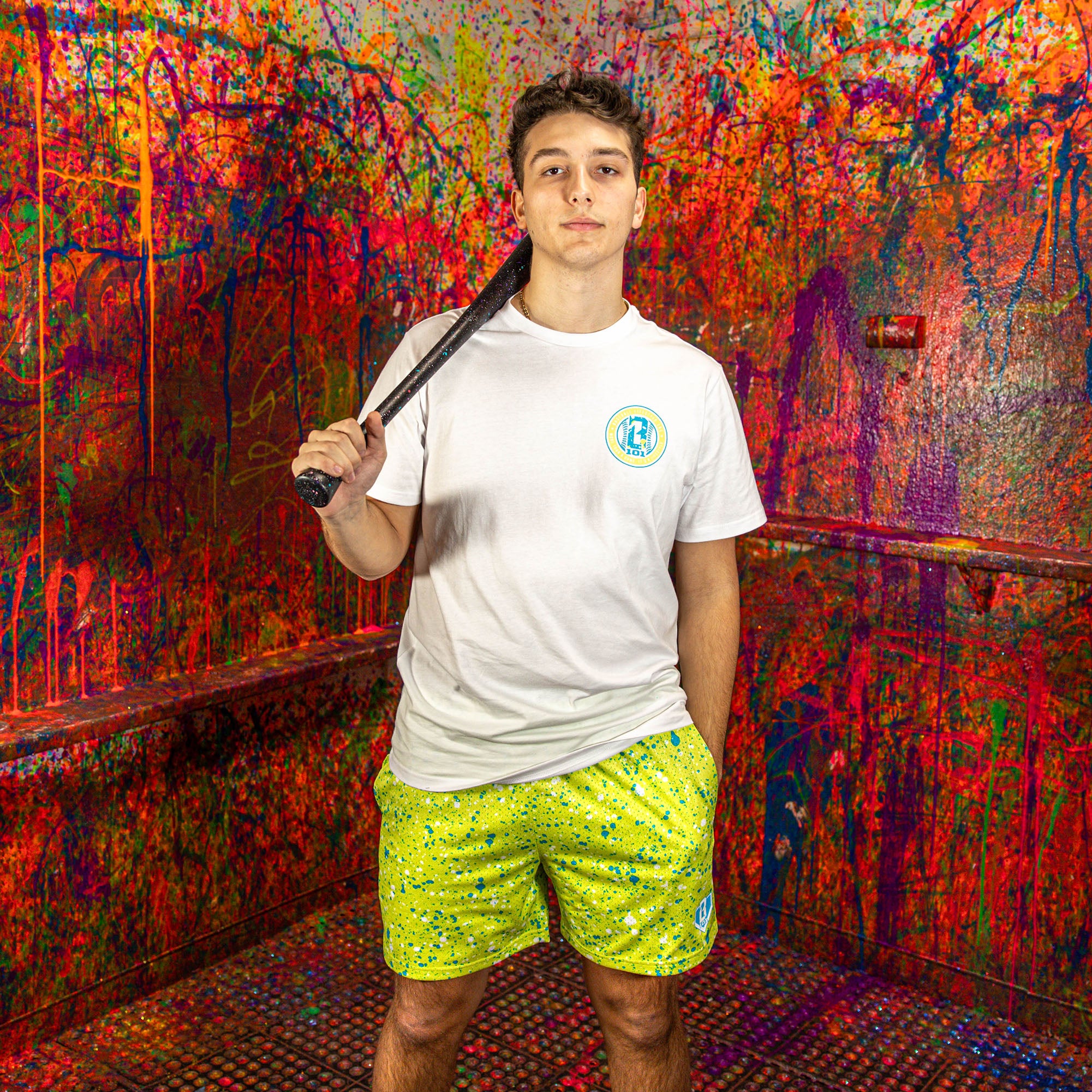 Splatter Shorts - Highlighter Yellow