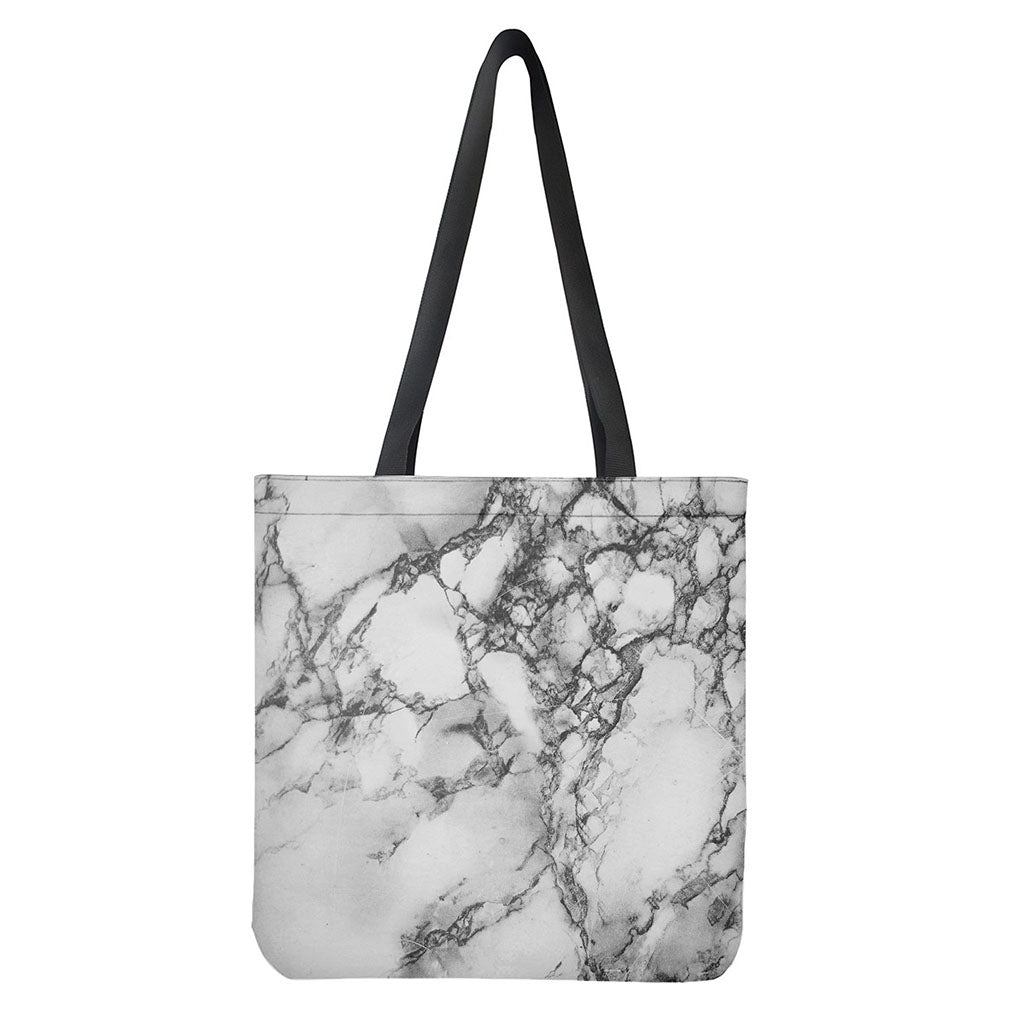 White Dark Grey Marble Print Tote Bag - Polyester Double-Sided Print Shoulder Bag