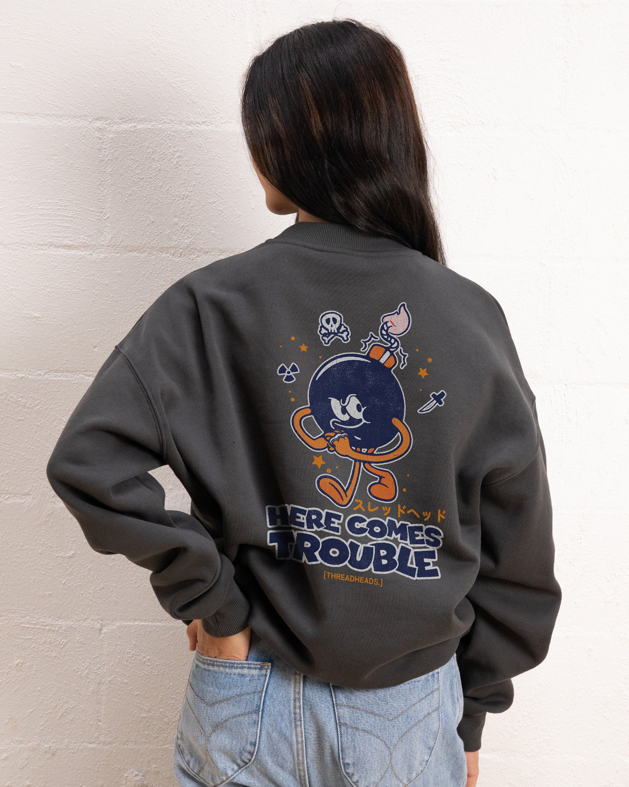 Here Comes Trouble Unisex Graphic Sweatshirt - Premium Cotton Poly Blend