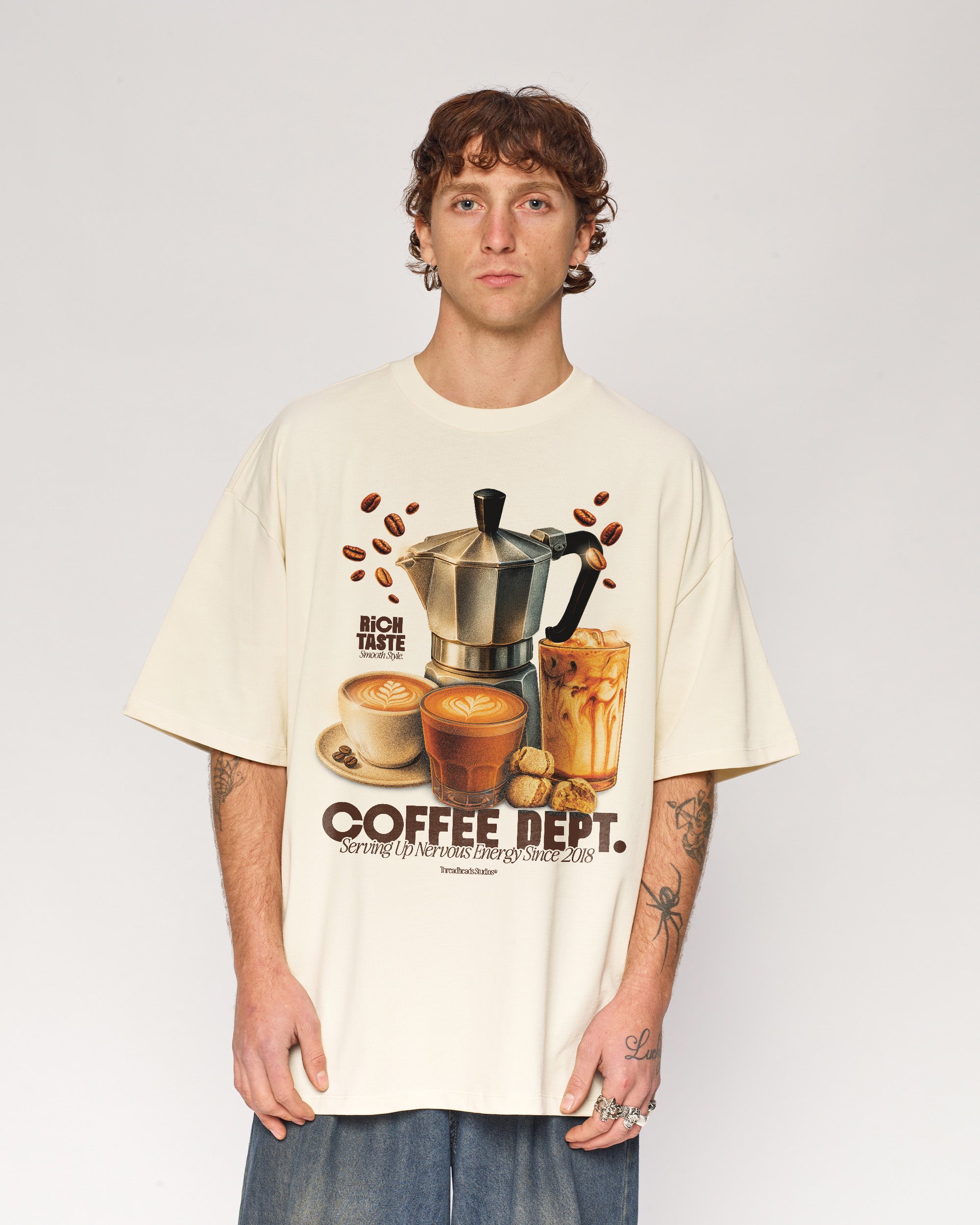 Coffee Dept Oversized Graphic Tee - Threadheads 90s Boxy Fit Unisex Cotton T-Shirt