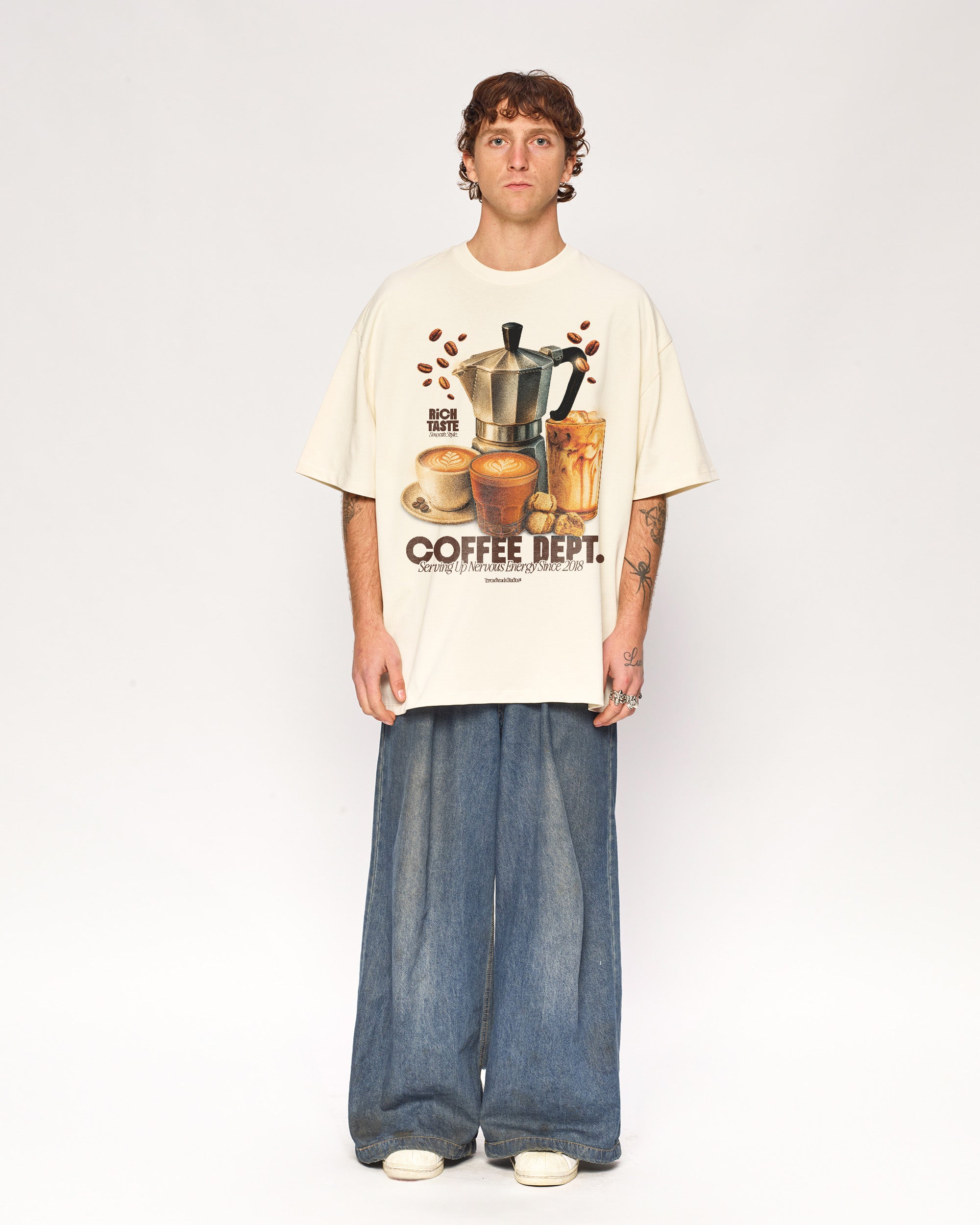 Coffee Dept Oversized Graphic Tee - Threadheads 90s Boxy Fit Unisex Cotton T-Shirt