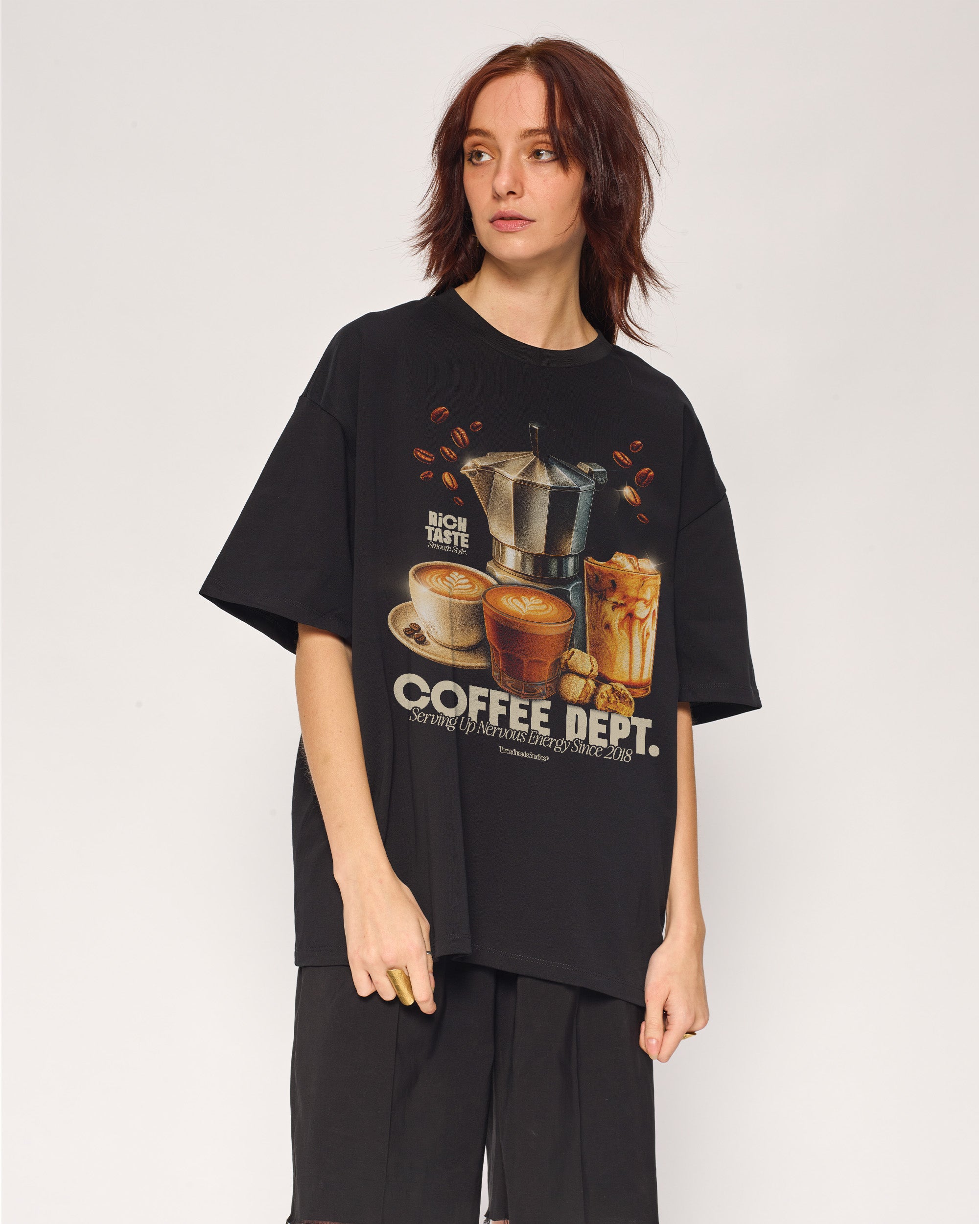 Coffee Dept Oversized Graphic Tee - Threadheads 90s Boxy Fit Unisex Cotton T-Shirt