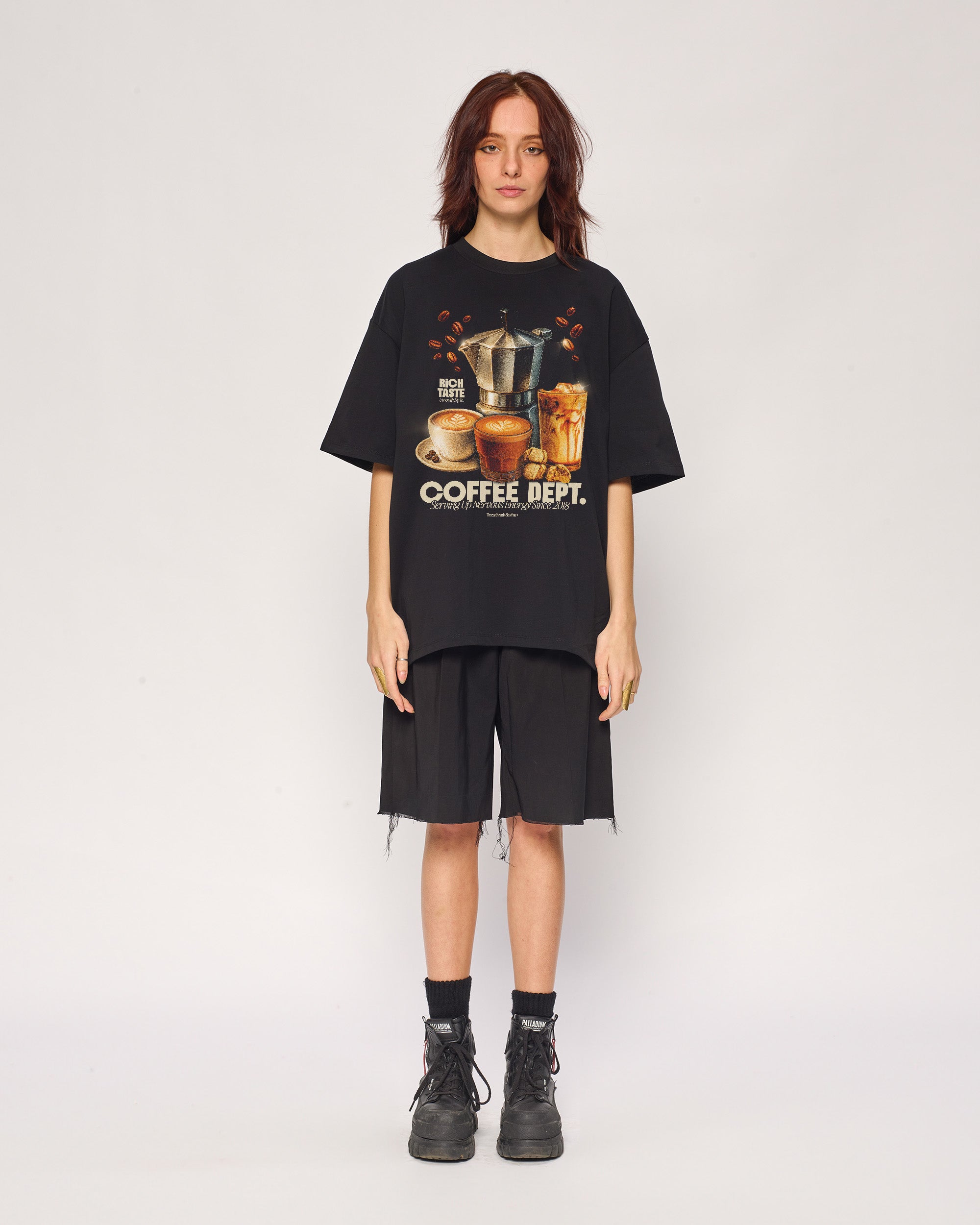 Coffee Dept Oversized Graphic Tee - Threadheads 90s Boxy Fit Unisex Cotton T-Shirt