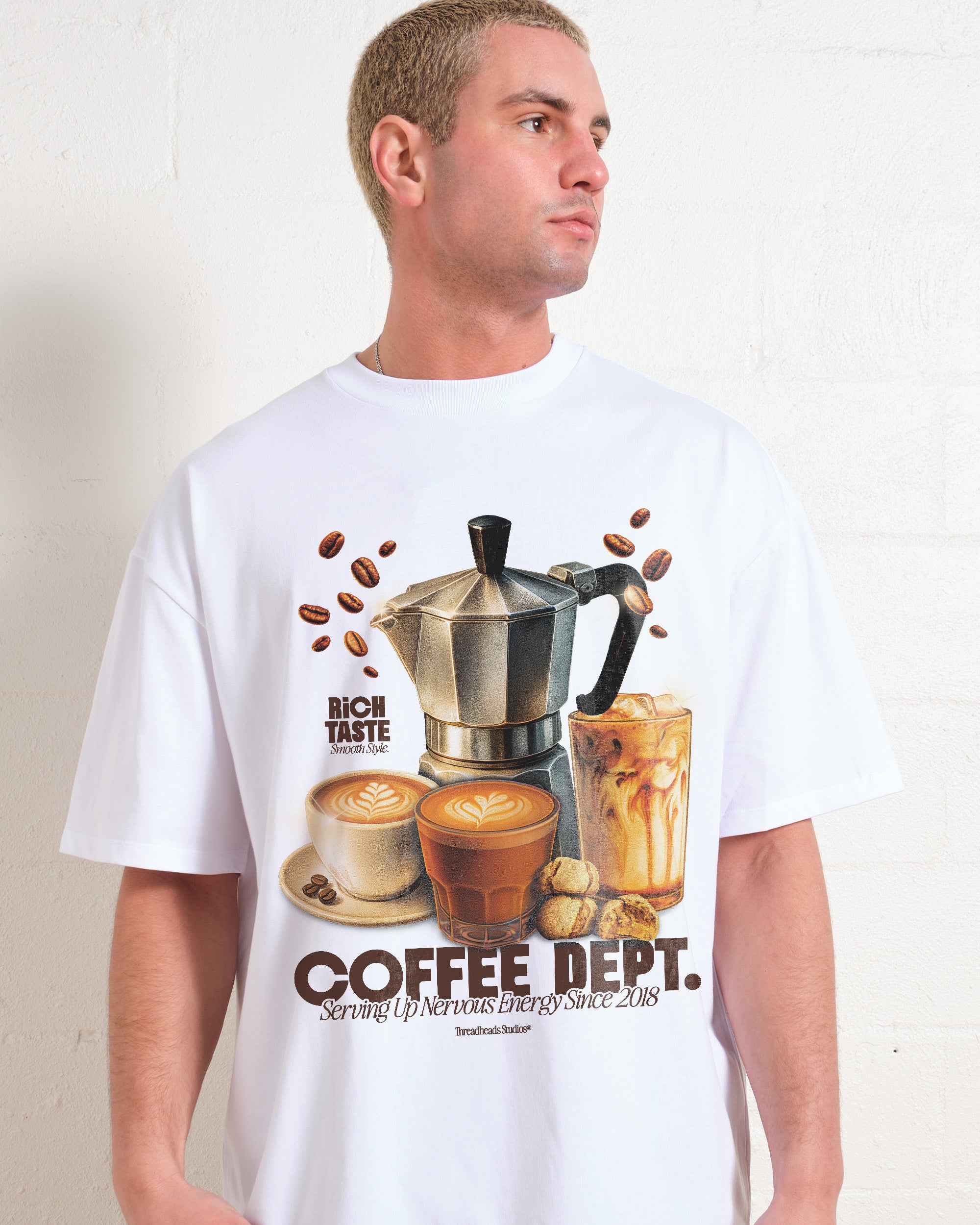Coffee Dept Oversized Graphic Tee - Threadheads 90s Boxy Fit Unisex Cotton T-Shirt