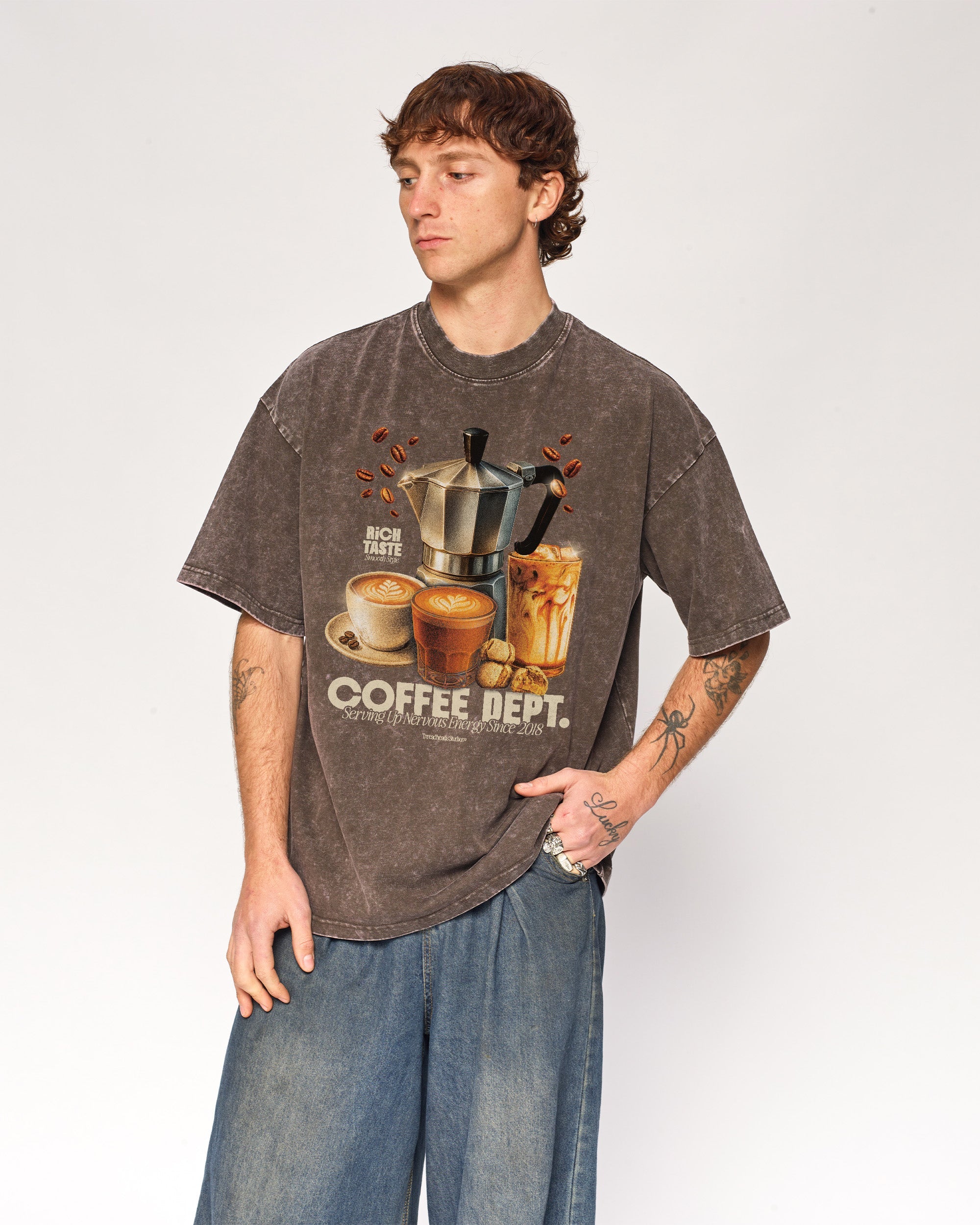 Coffee Dept Oversized Graphic Tee - Threadheads 90s Boxy Fit Unisex Cotton T-Shirt