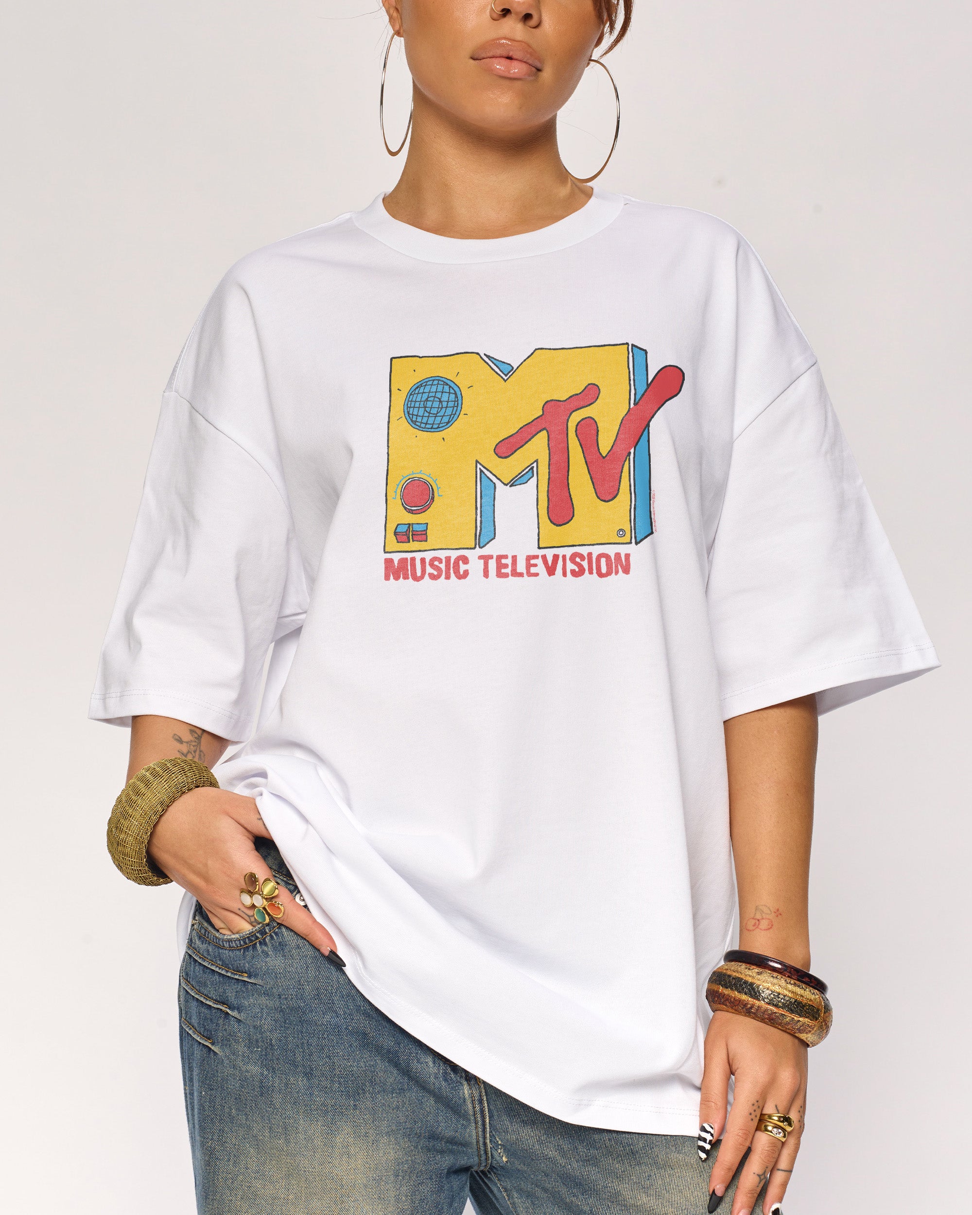 MTV Logo Oversized T-Shirt - Unisex 90s Graphic Tee Heavyweight 100% Combed Cotton