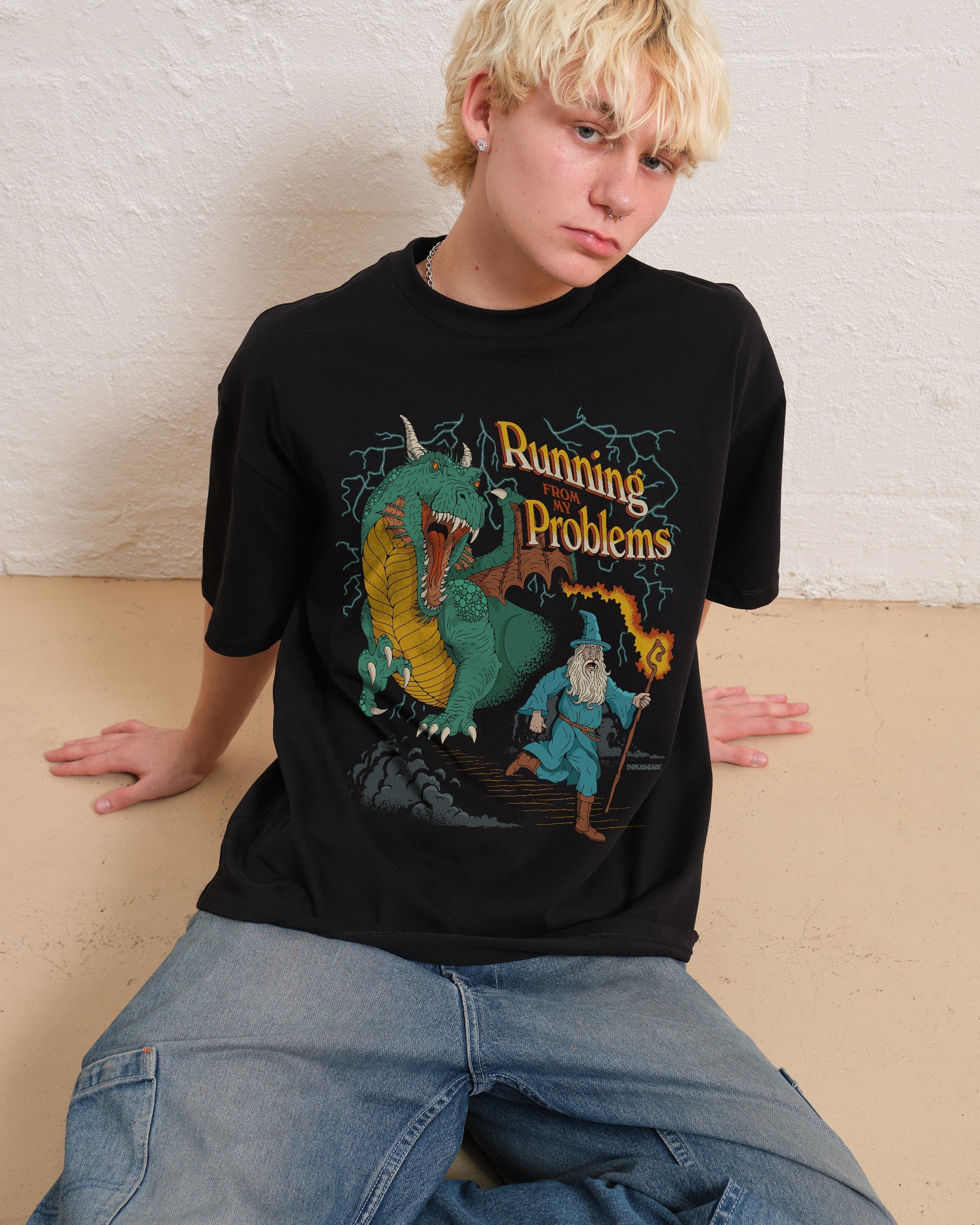 Running From My Problems Dragon Oversized Graphic Tee - Unisex 100% Combed Cotton
