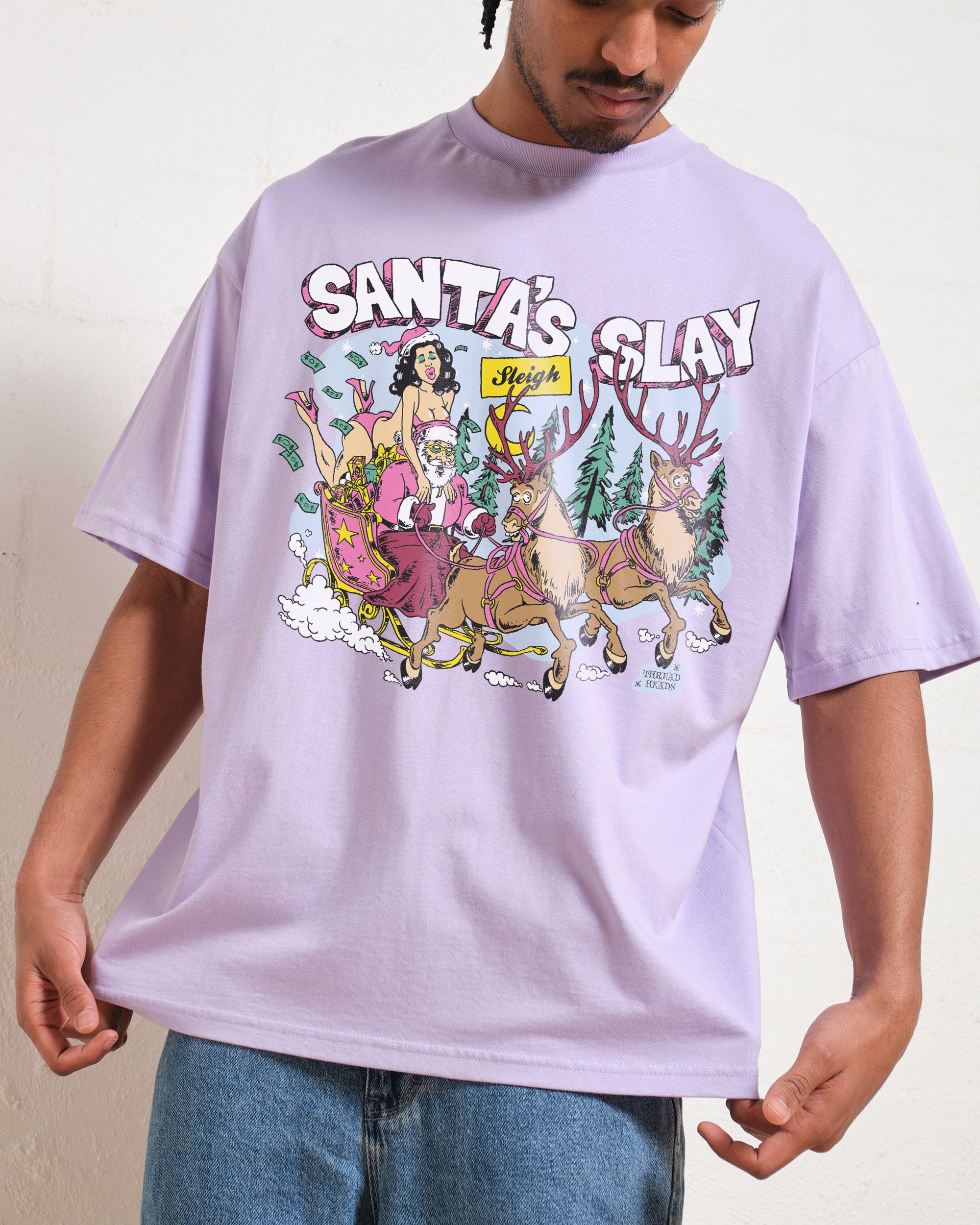 Santa Sleigh Oversized Tee - Threadheads 90s Boxy Fit Heavyweight Cotton Unisex
