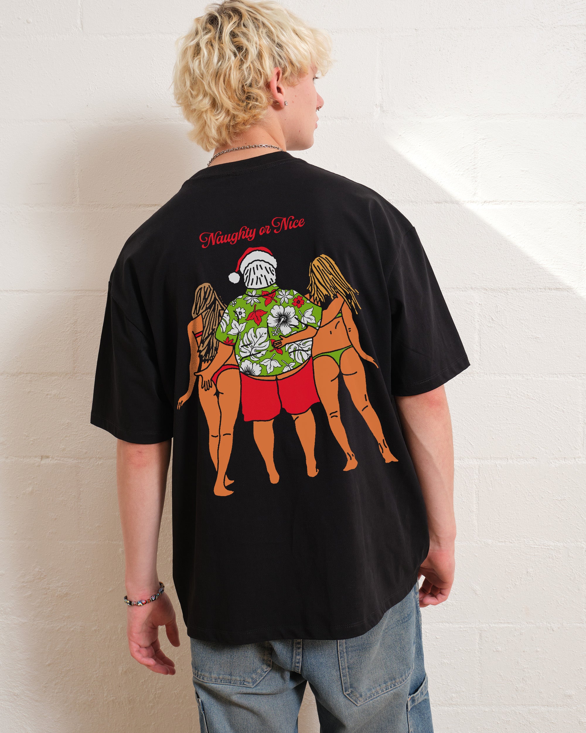 Summer With Santa Oversized Graphic Tee - Unisex 90s Boxy Fit 100% Combed Cotton