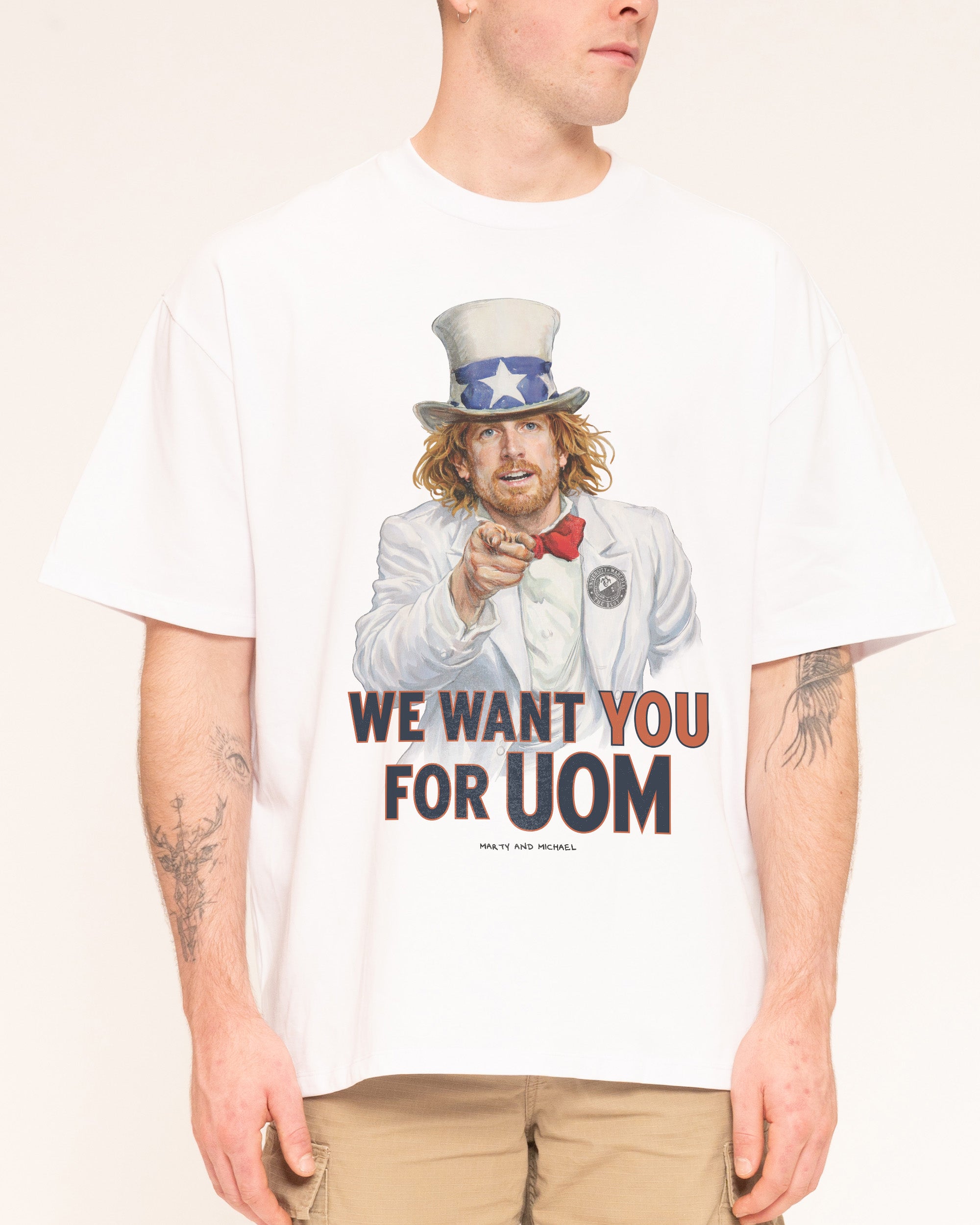 We Want You for Uom Oversized Graphic T-Shirt - Unisex 90s Boxy Fit Cotton Tee