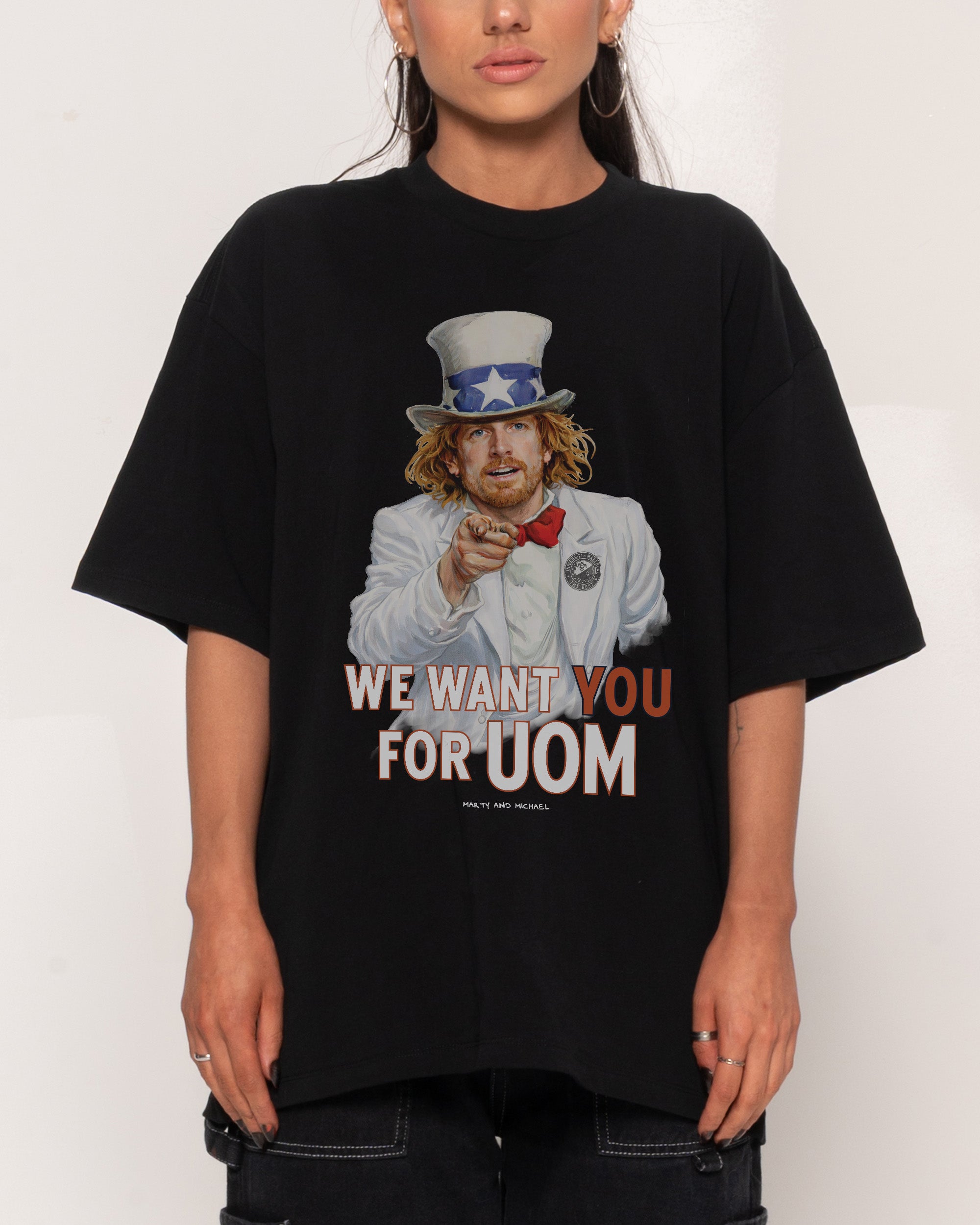We Want You for Uom Oversized Graphic T-Shirt - Unisex 90s Boxy Fit Cotton Tee