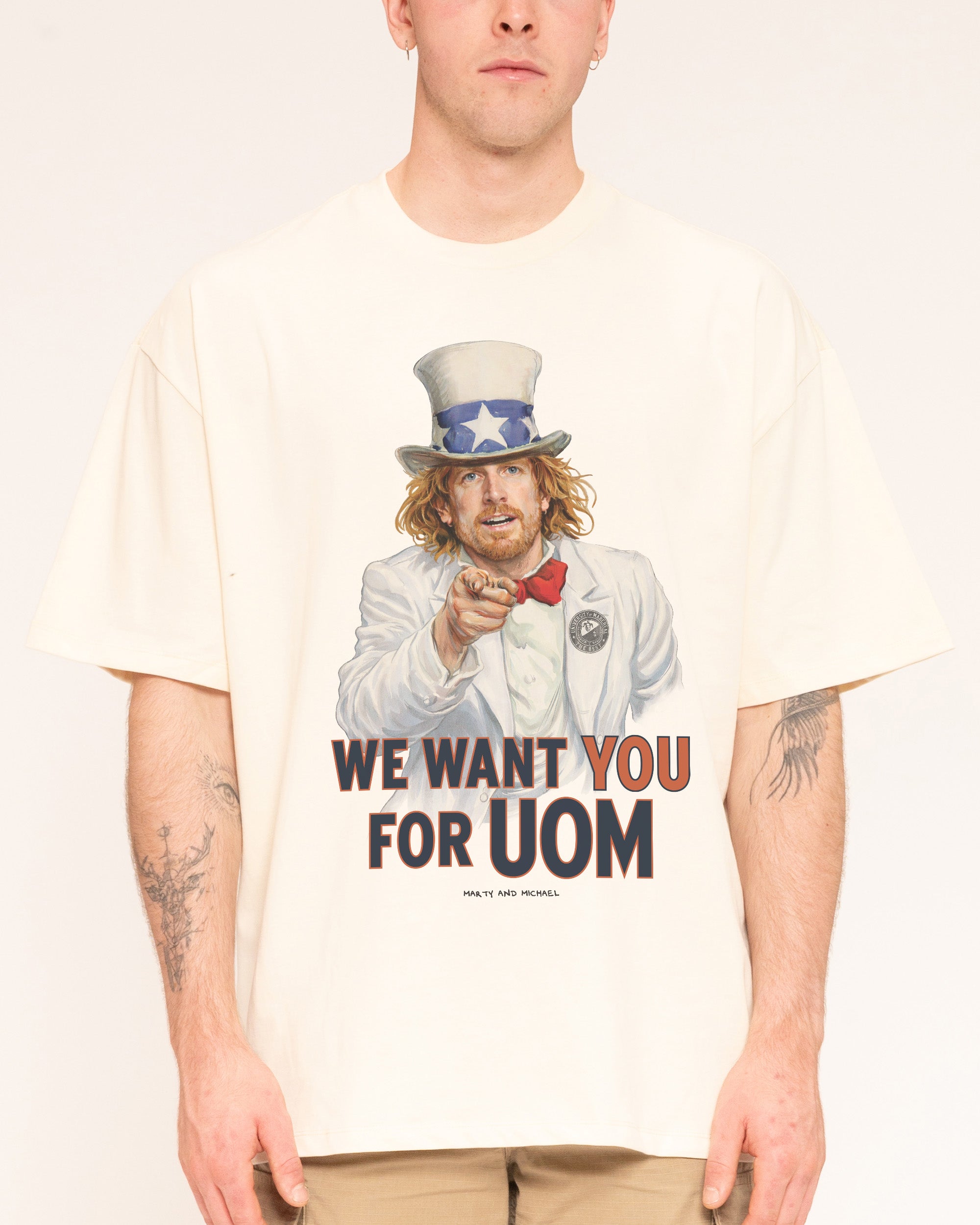 We Want You for Uom Oversized Graphic T-Shirt - Unisex 90s Boxy Fit Cotton Tee